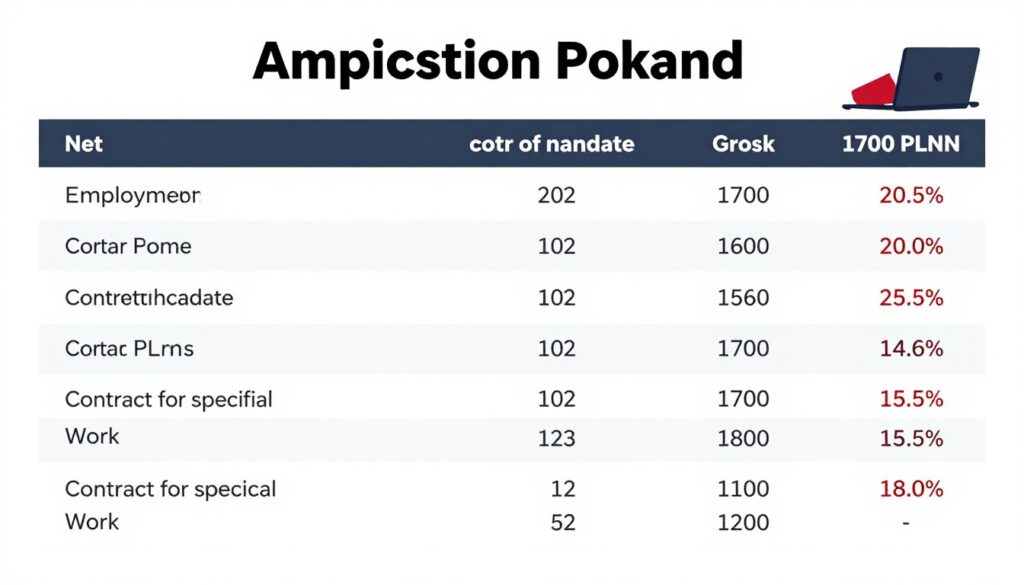 Porównanie wynagrodzenia netto dla różnych typów umów przy 1700 zł brutto