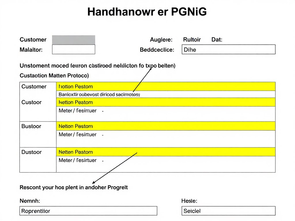 Przykładowy protokół zdawczo-odbiorczy PGNiG z zaznaczonymi polami do wypełnienia
