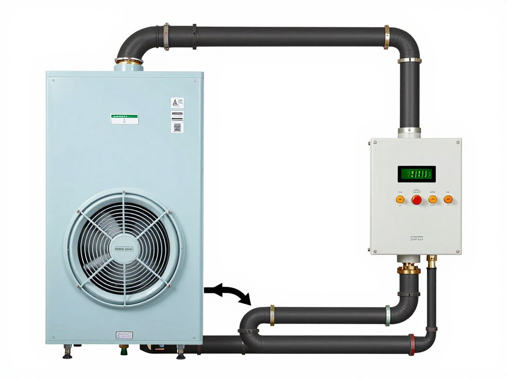 Schemat montażu systemu nadmuchu do pieca gazowego z oznaczonymi elementami