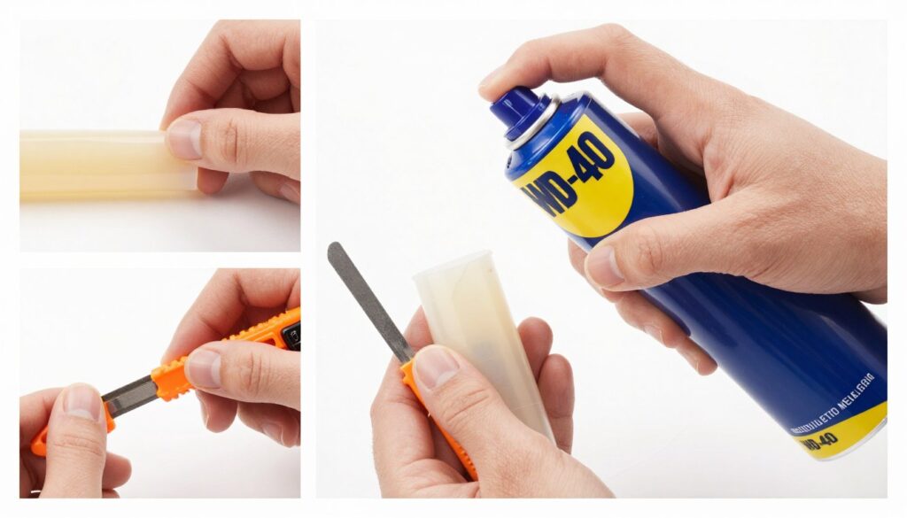 Usuwanie starego silikonu sanitarnego za pomocą WD-40 Usuwanie starego silikonu sanitarnego za pomocą WD-40